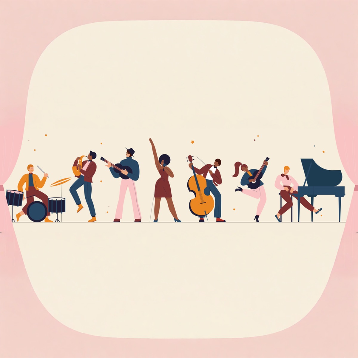 Illustrated band and performers